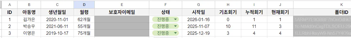 다른 숫자가 적힌 테이블의 스크린샷