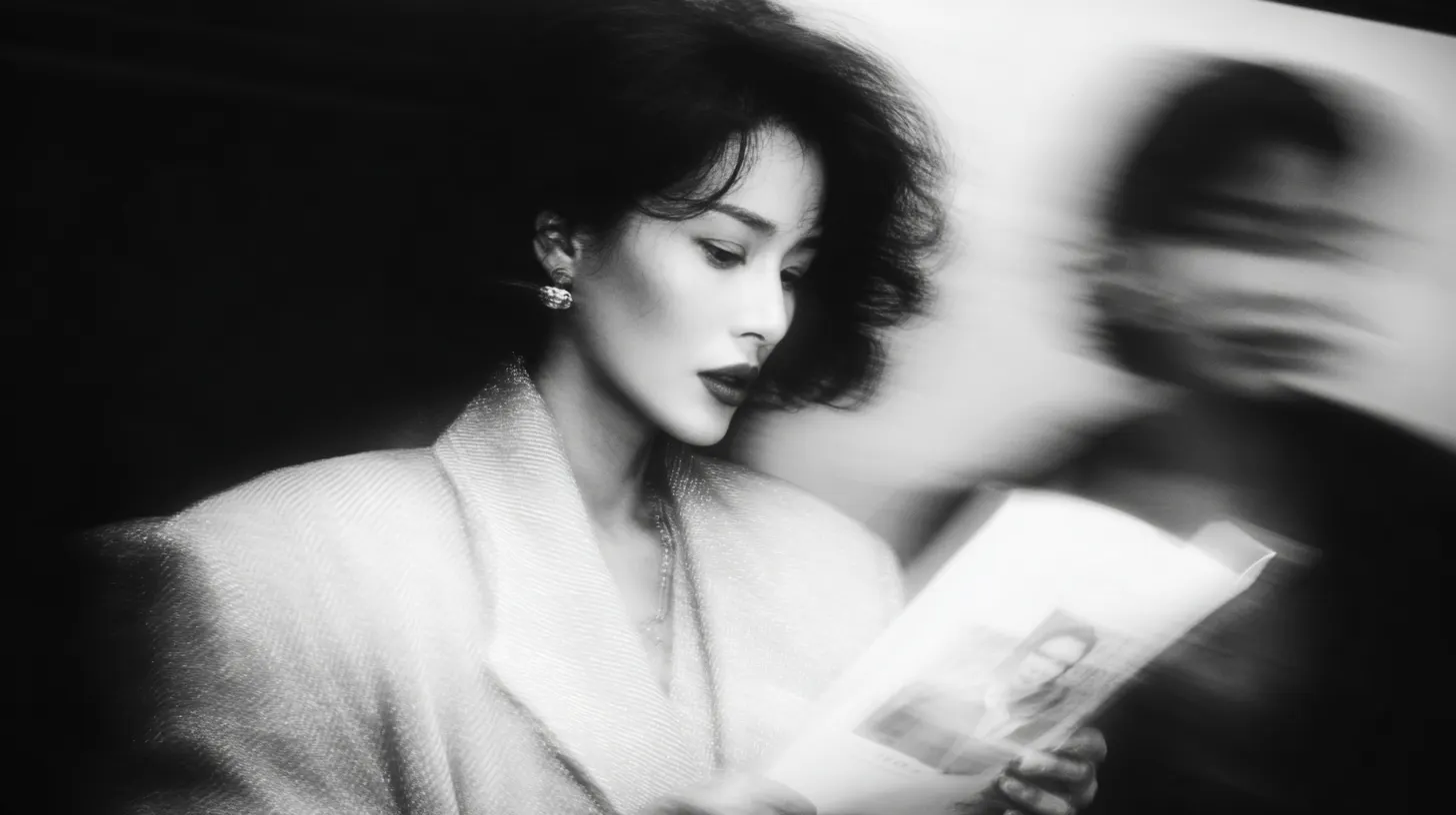 잡지를 읽는 여자의 흑백 사진