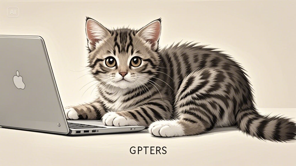 제안이라는 단어가 적힌 노트북 옆에 앉아 있는 새끼 고양이