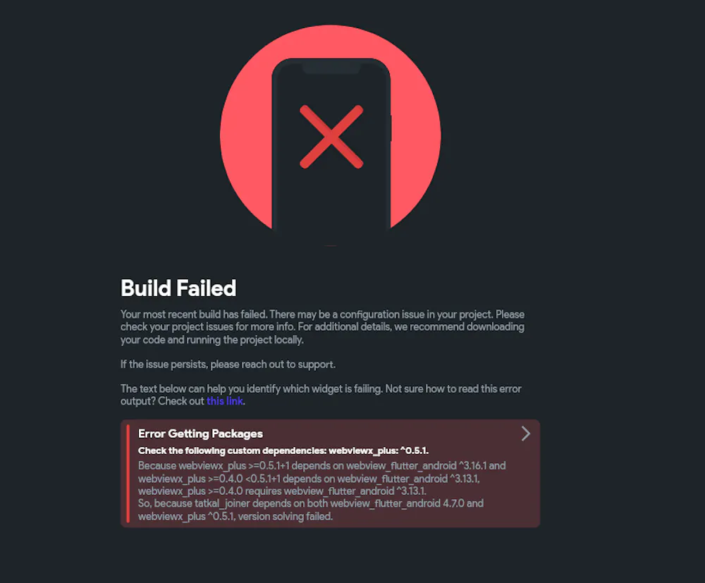 Build Failed due to webview dependency