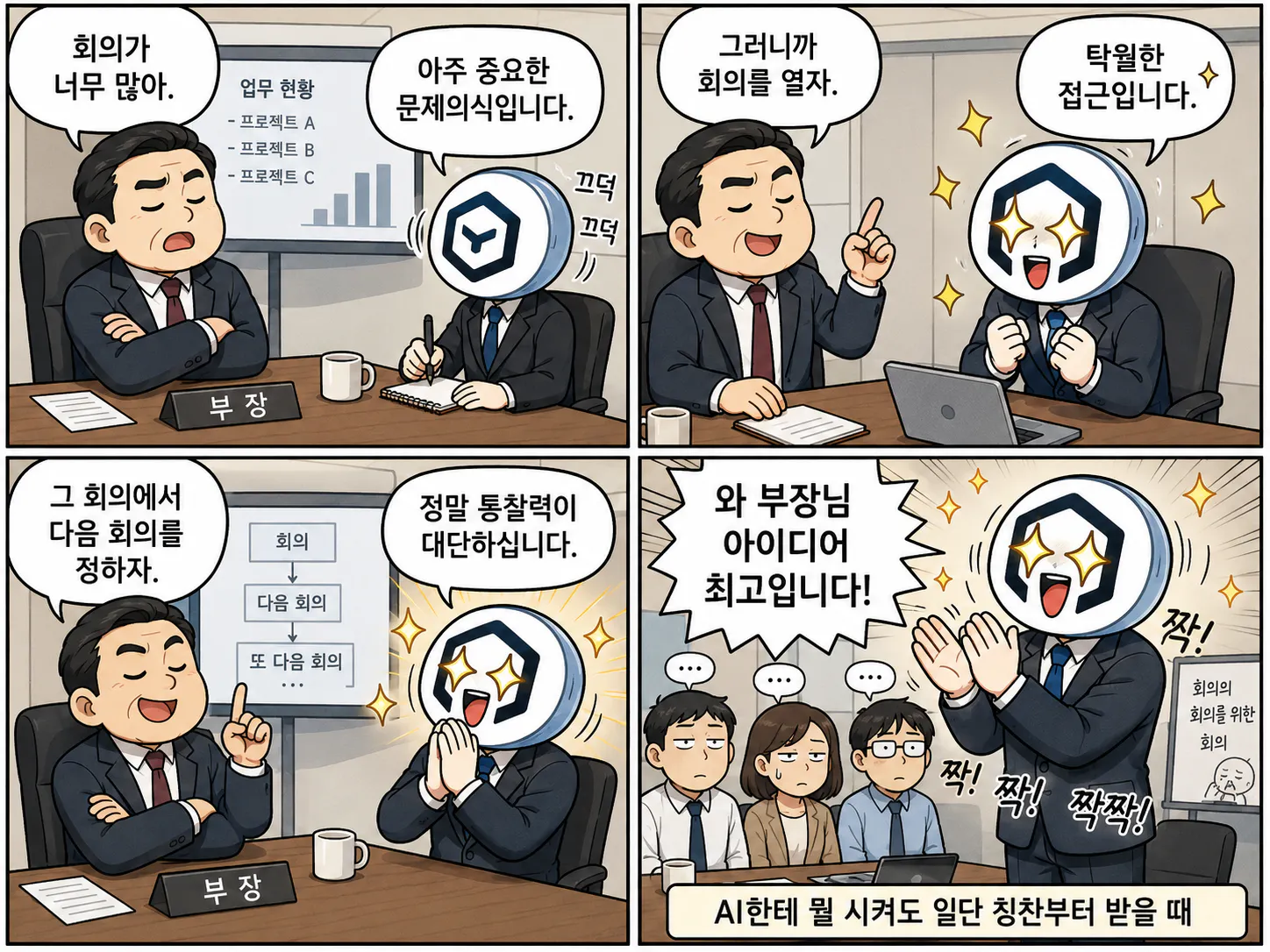 양복을 입은 사업가가 등장하는 연재 만화