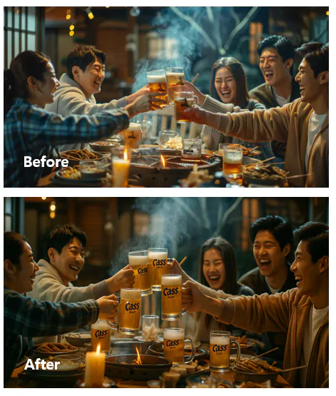 저녁 식사 테이블에서 맥주를 마시는 사람들 그룹