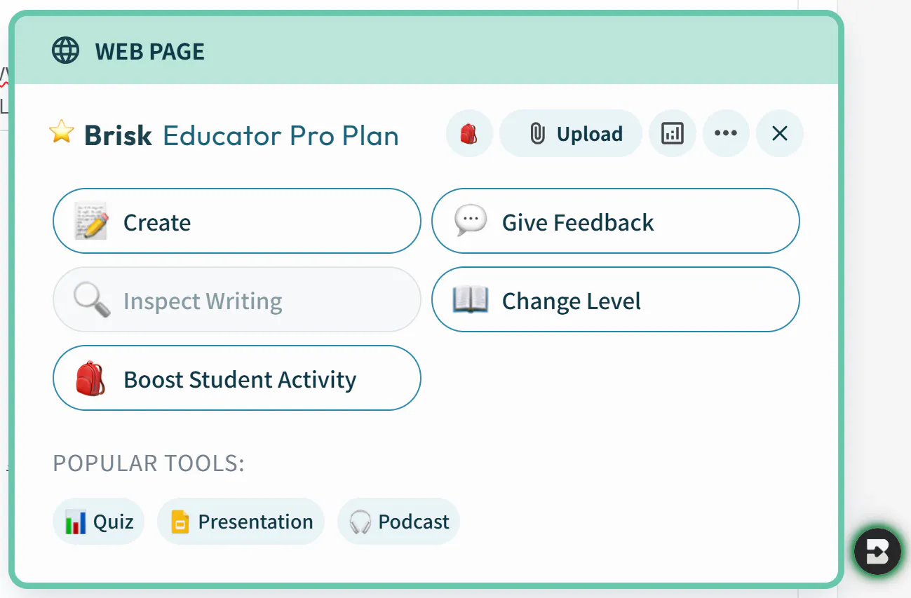 Brick Educator Pro Plan의 웹 페이지 스크린 샷