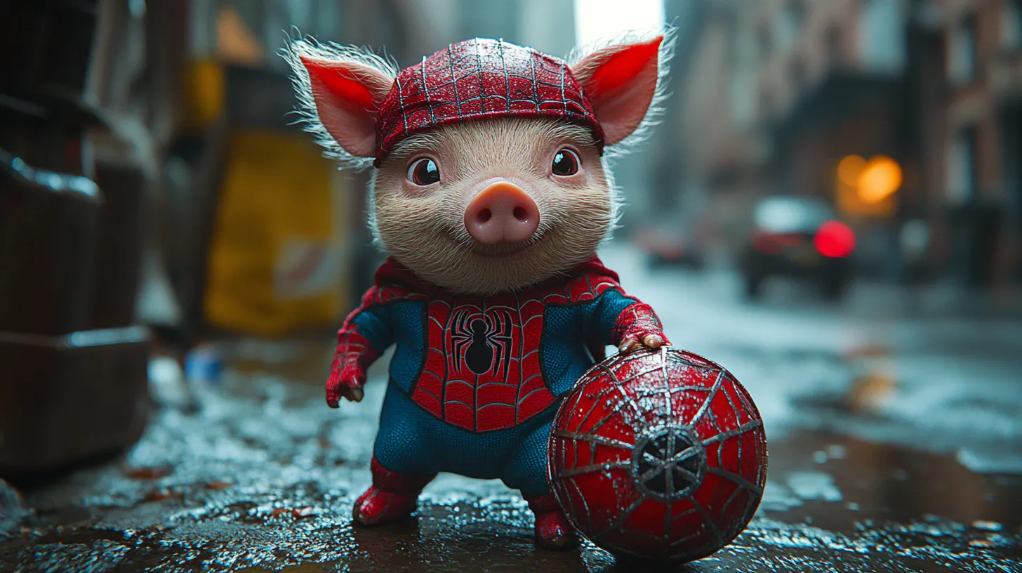 거미의 돼지 - 남자 의상이 길을 걷고 있습니다