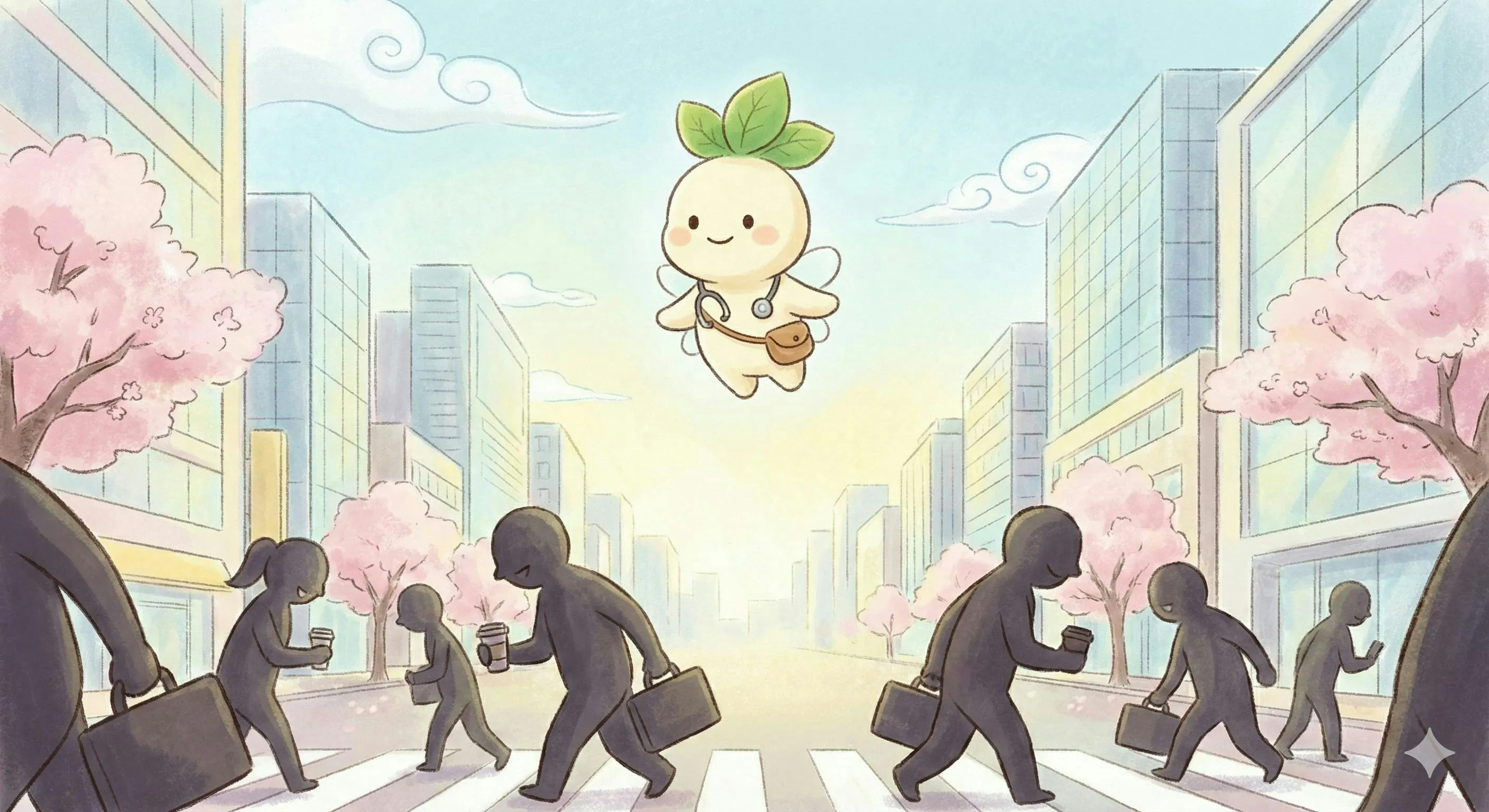 군중 위로 날아가는 사람의 만화