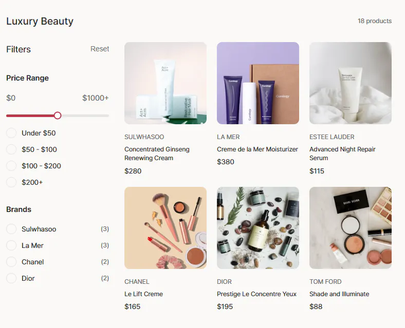 뷰티 제품 페이지의 스크린샷