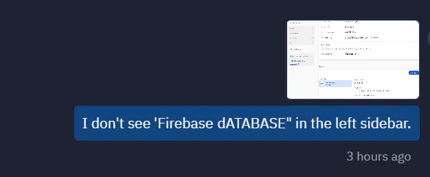 사이드 바에는 Firebase가 보이지 않습니다