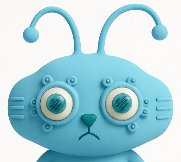 큰 눈과 큰 눈이있는 파란색 장난감