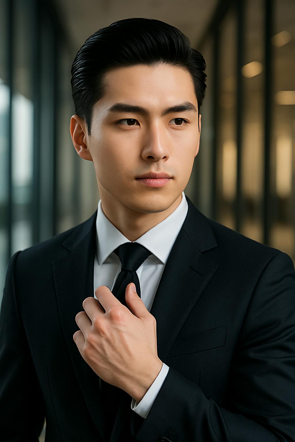 정장을 입은 젊은 아시아 남자