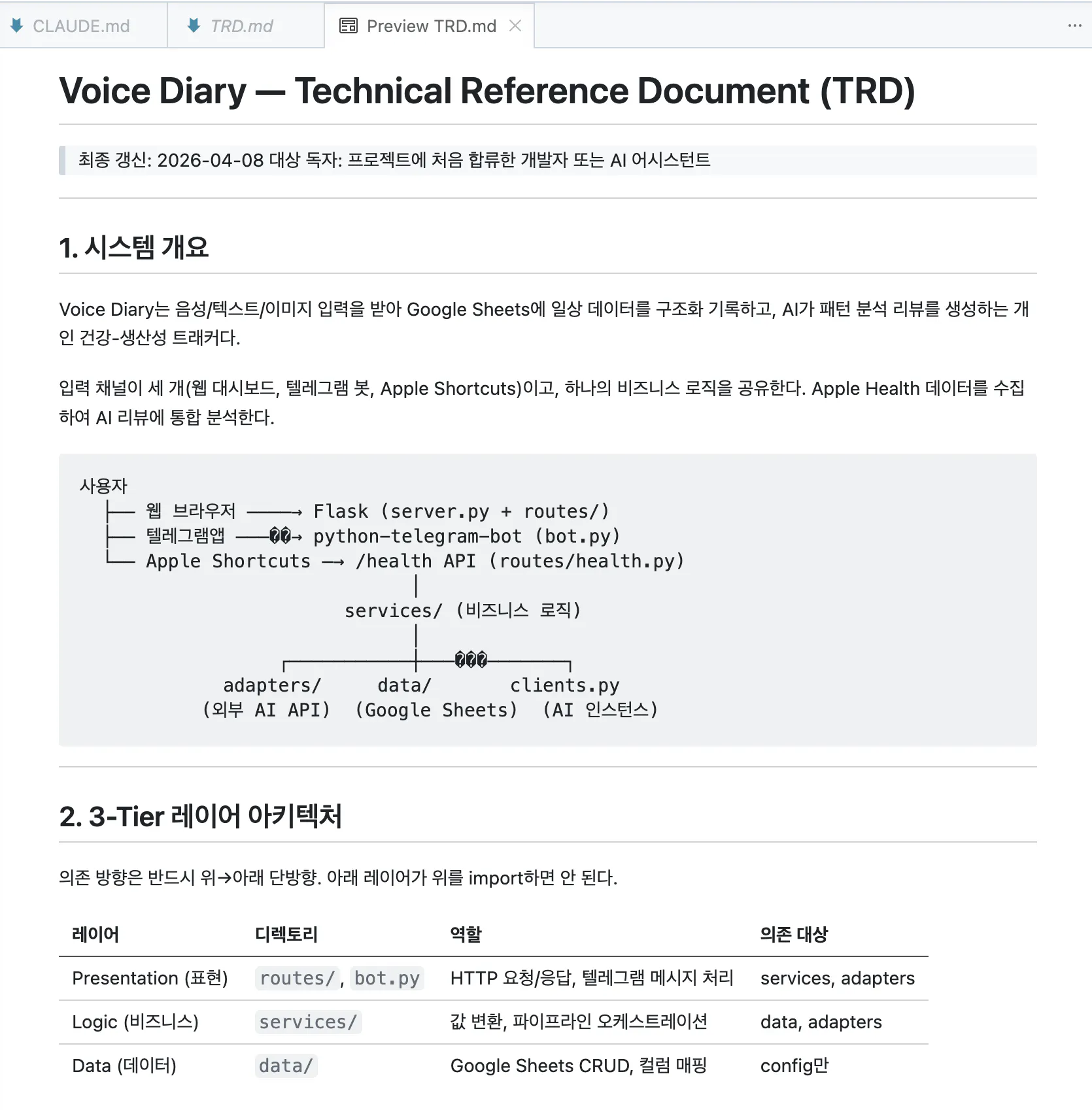 음성 일기 기술 참조 문서 trdb