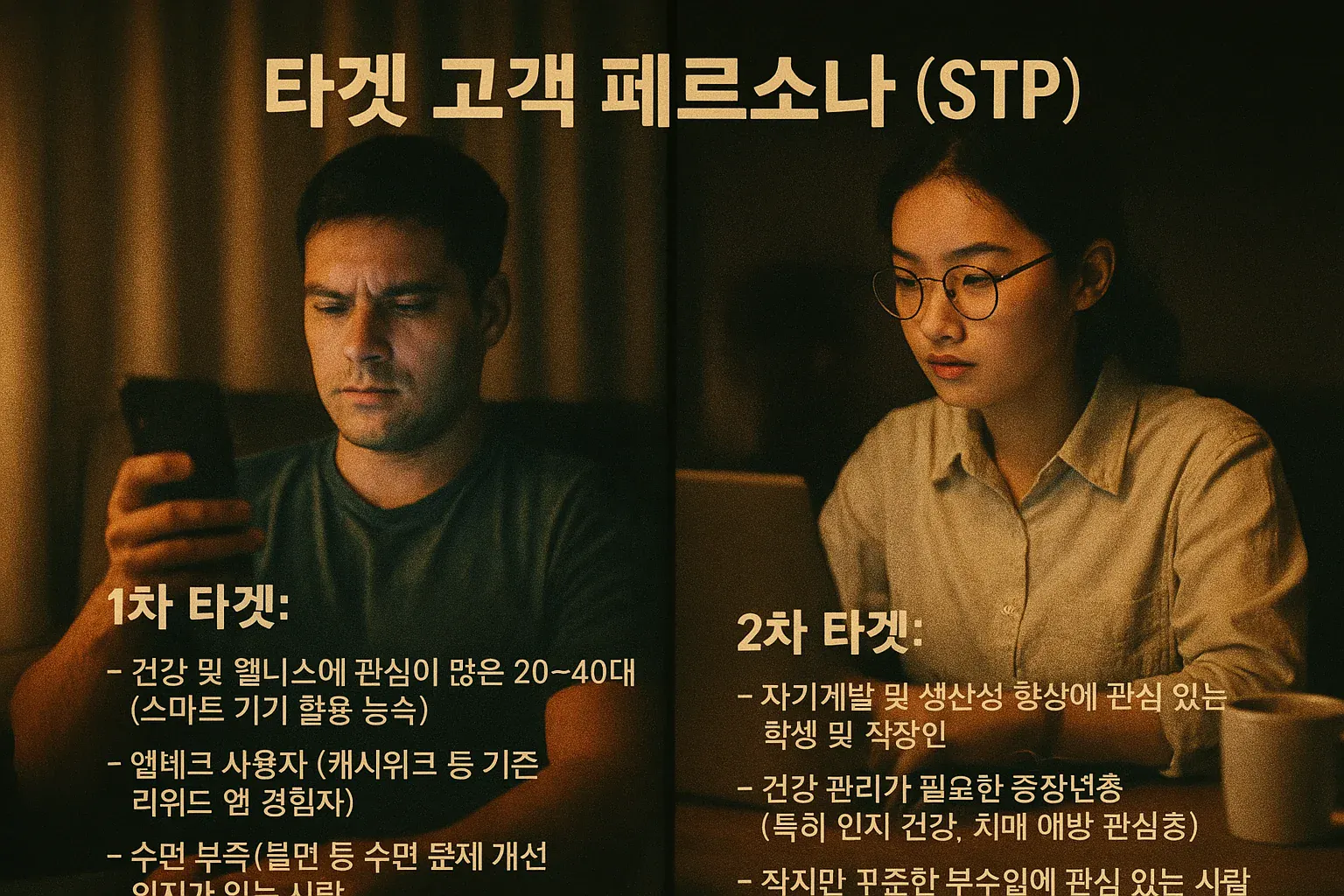 남자와 여자는 밤에 전화를보고 있습니다