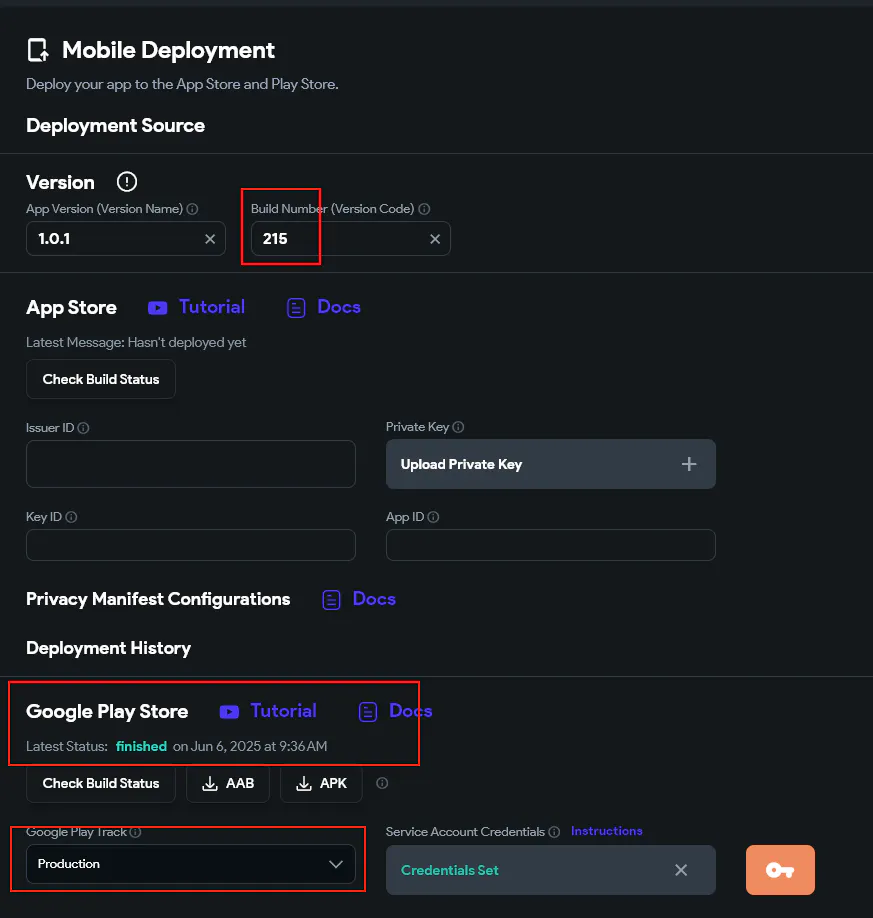 Google Play deployment using incorrect settings