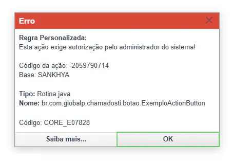 Autorização Botão de Ação localhost