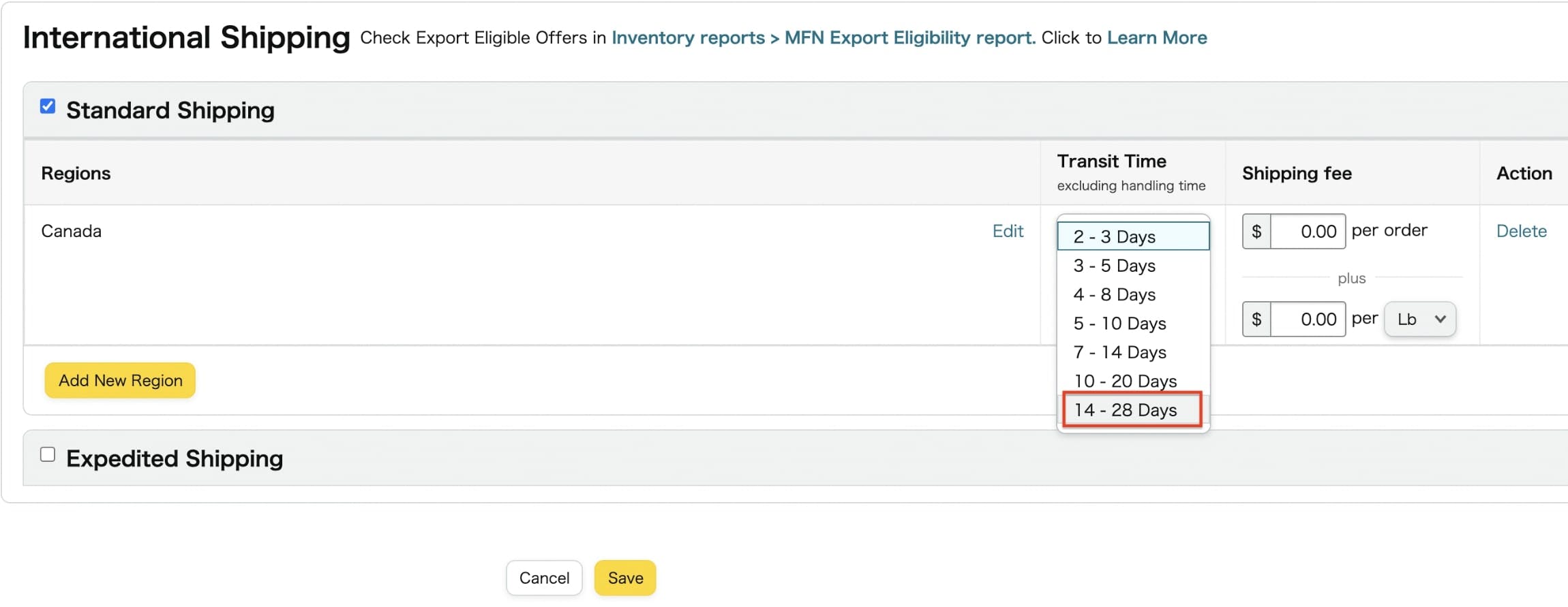 picture showing the process of configuring Sellvia shipping settings on Amazon