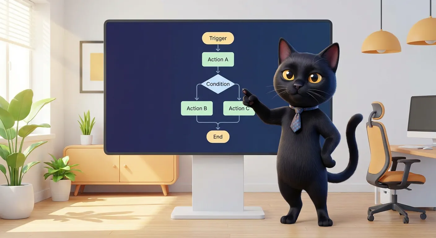 자동화 워크플로우를 설명하는 뽀짝이