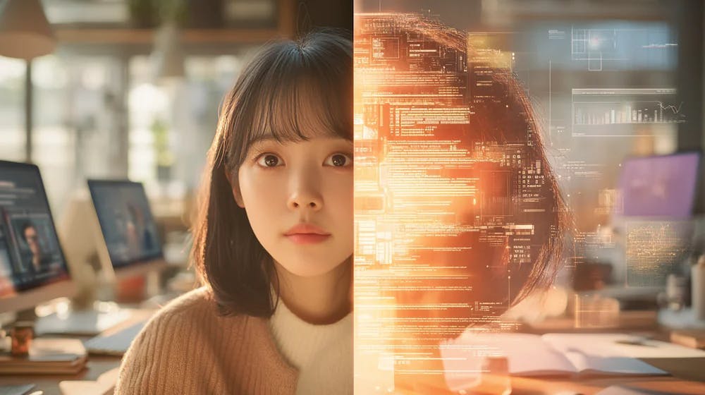 소녀가 컴퓨터 화면을보고 있습니다