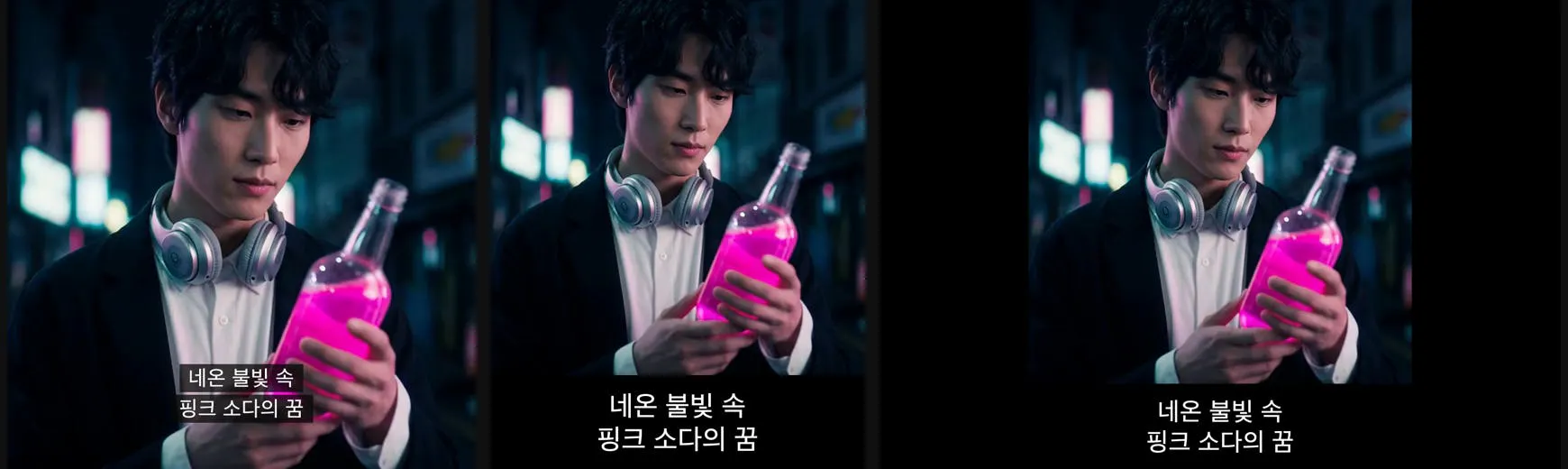 핑크색 병을 들고 양복을 입은 남자