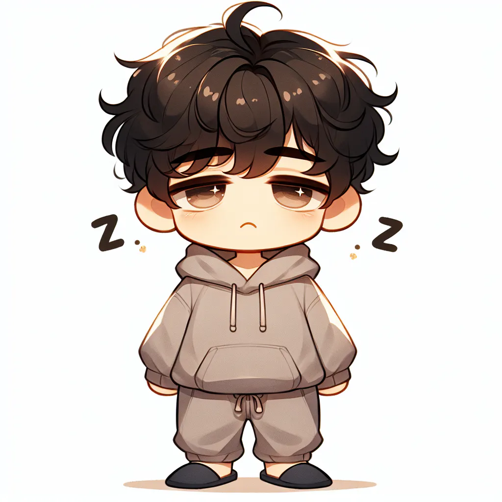 회색 후드티를 입고 자고 있는 소년의 만화