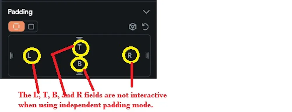 Padding configuration issue on Container (independent values not working)