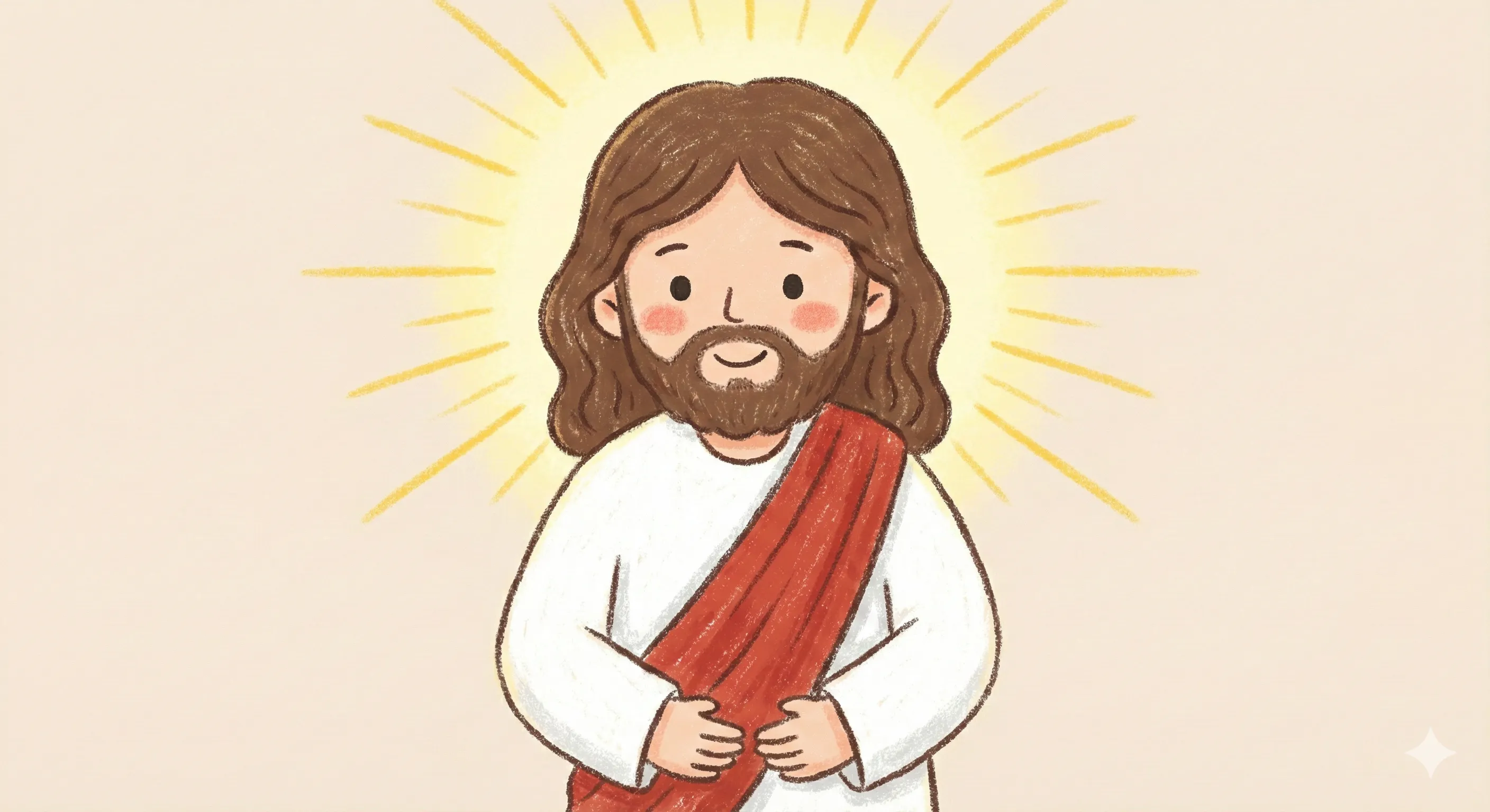 빨간 띠를 두른 만화 예수