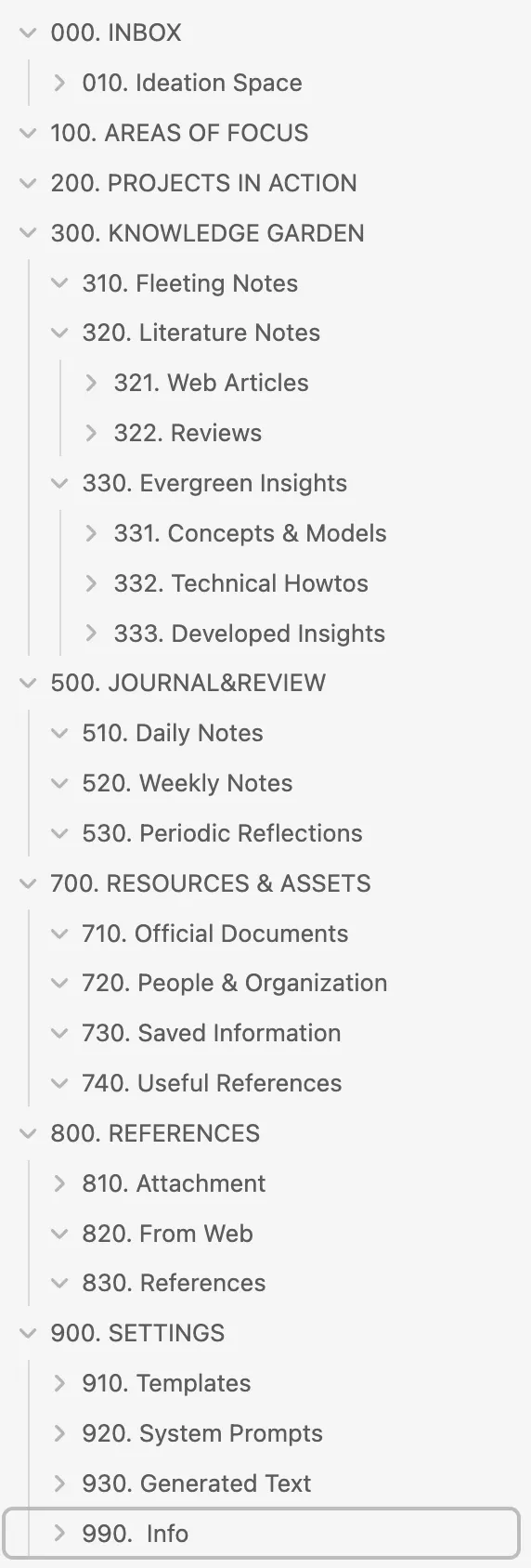 컴퓨터 화면에서 항목 목록의 스크린 샷
