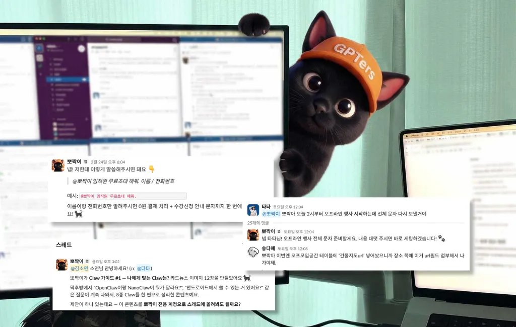 컴퓨터 화면 앞에 앉아 있는 고양이
