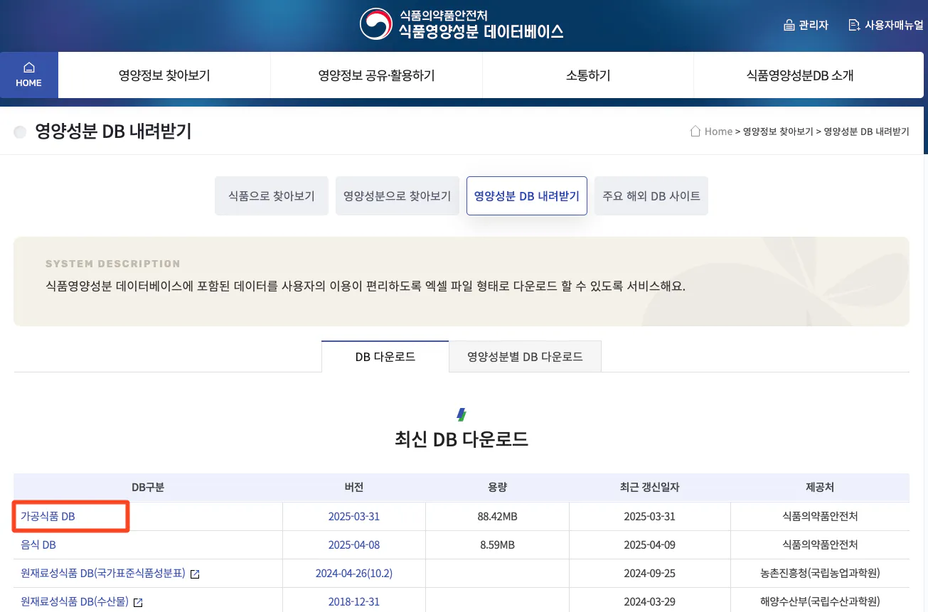 한국 정부 웹 사이트의 스크린 샷