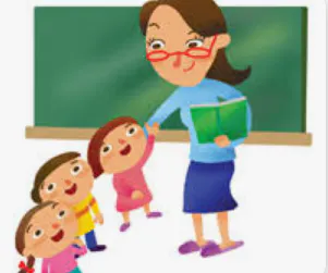 그녀 앞에 아이들이있는 칠판 앞에 서있는 선생님