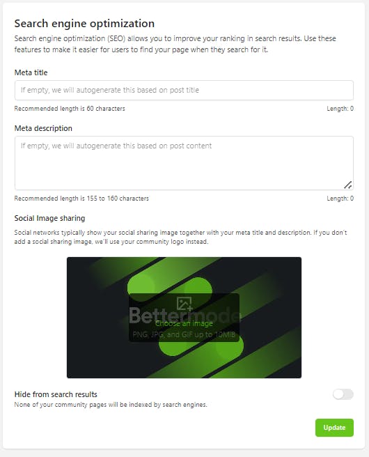 SEO features on Bettermode