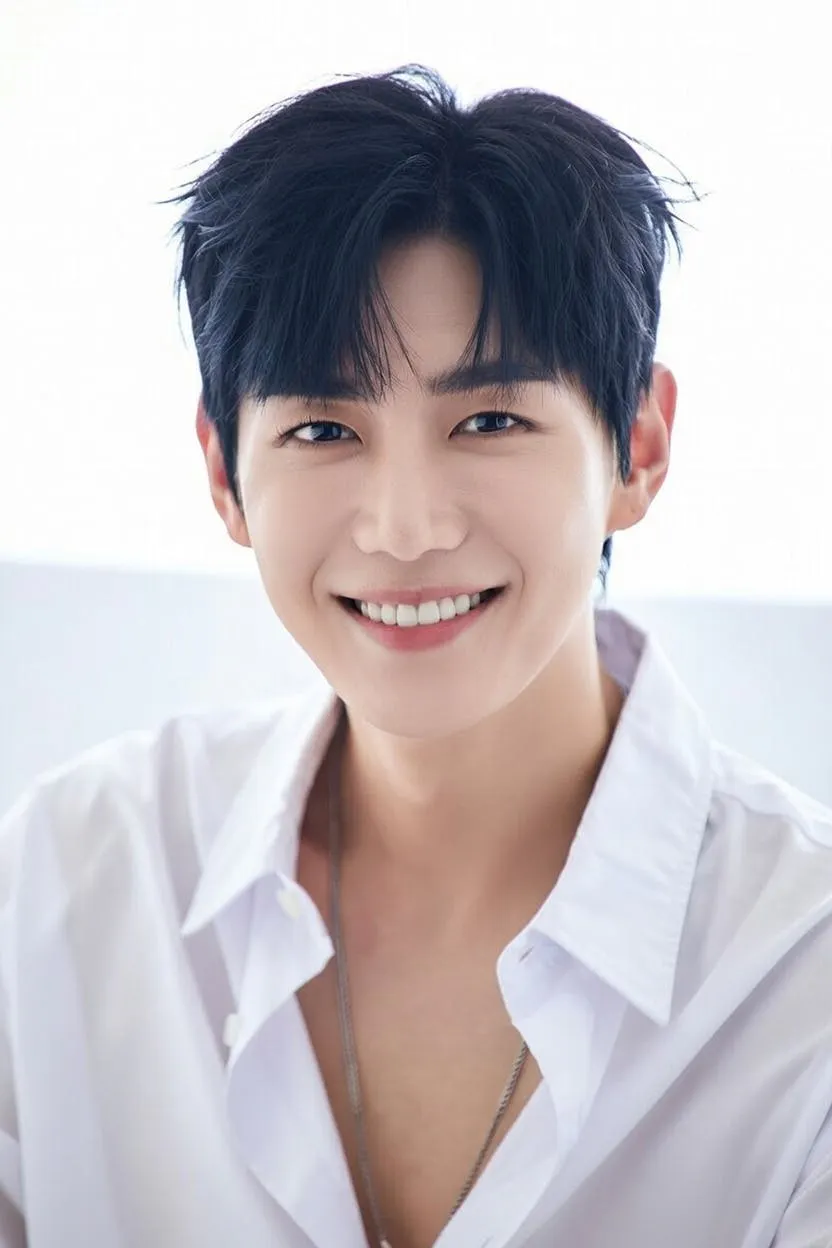 흰 셔츠를 입고 웃고 있는 청년