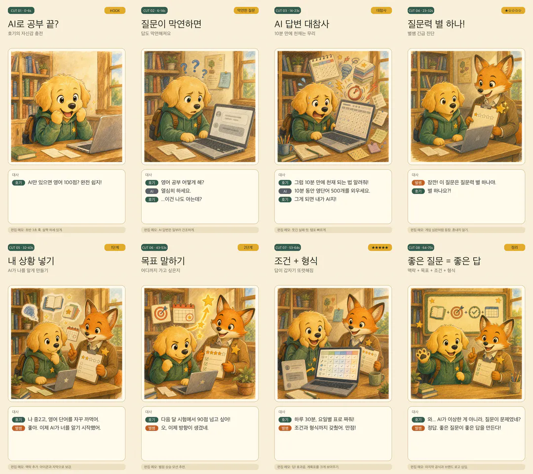 컴퓨터 앞에 앉아 있는 한국 캐릭터의 스크린샷