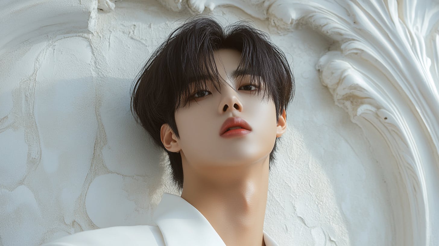 흰 옷을 입은 남자 벽에 기대어