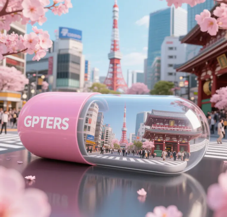 도시 앞에서 벚꽃이있는 분홍색 알약