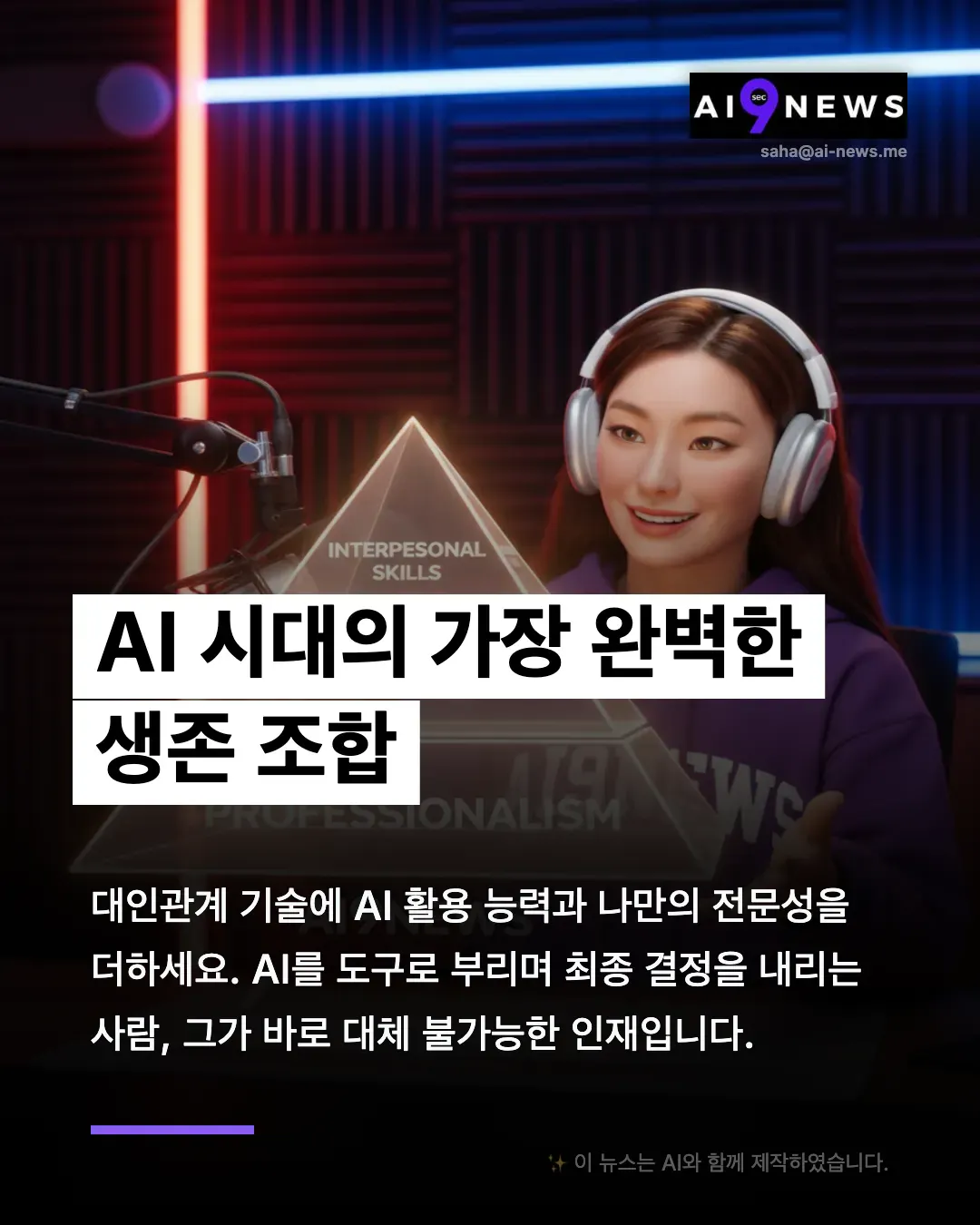 마이크 앞에 헤드폰을 끼고 있는 여자