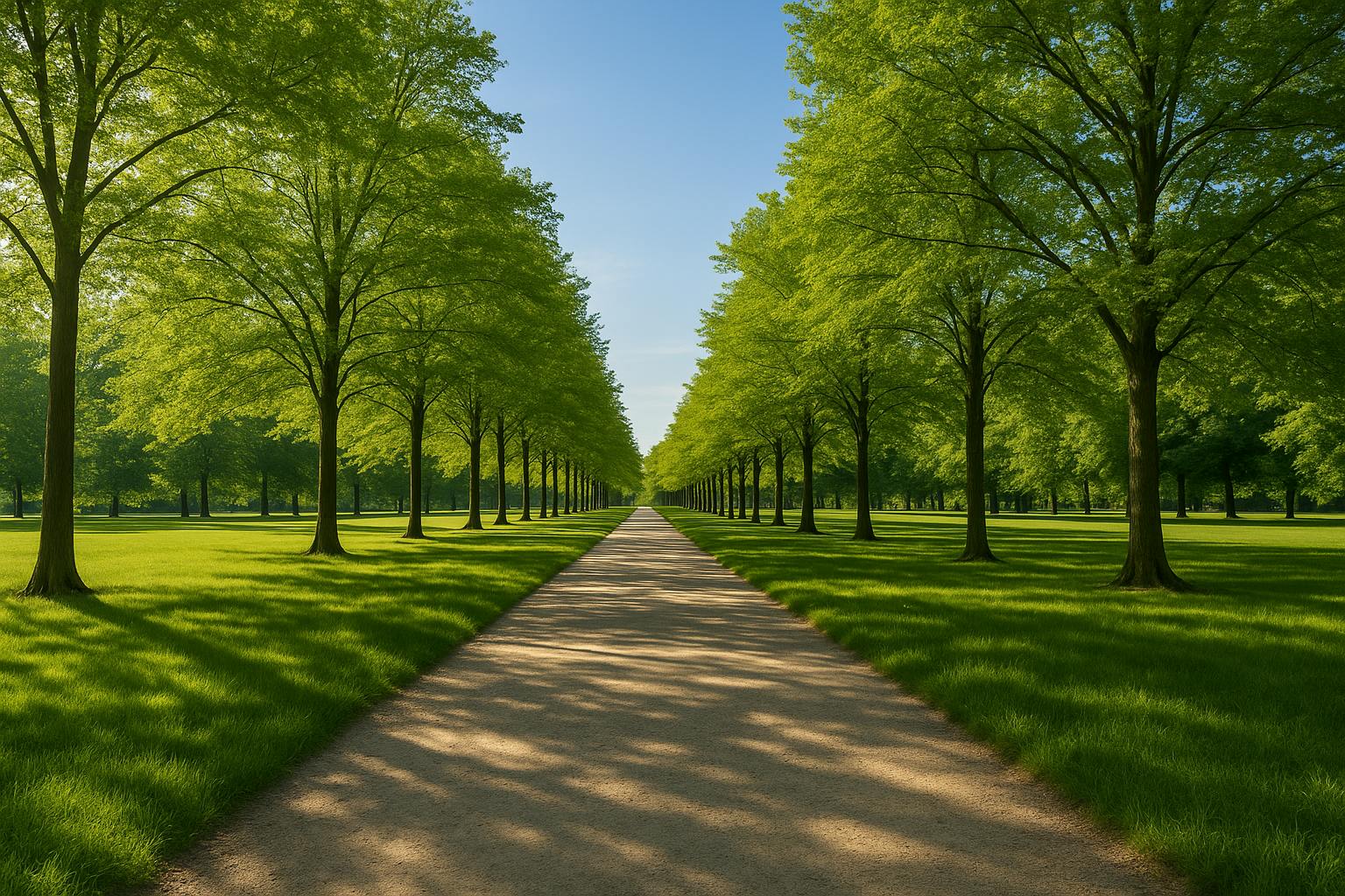 공원에 나무가 늘어서있는 길