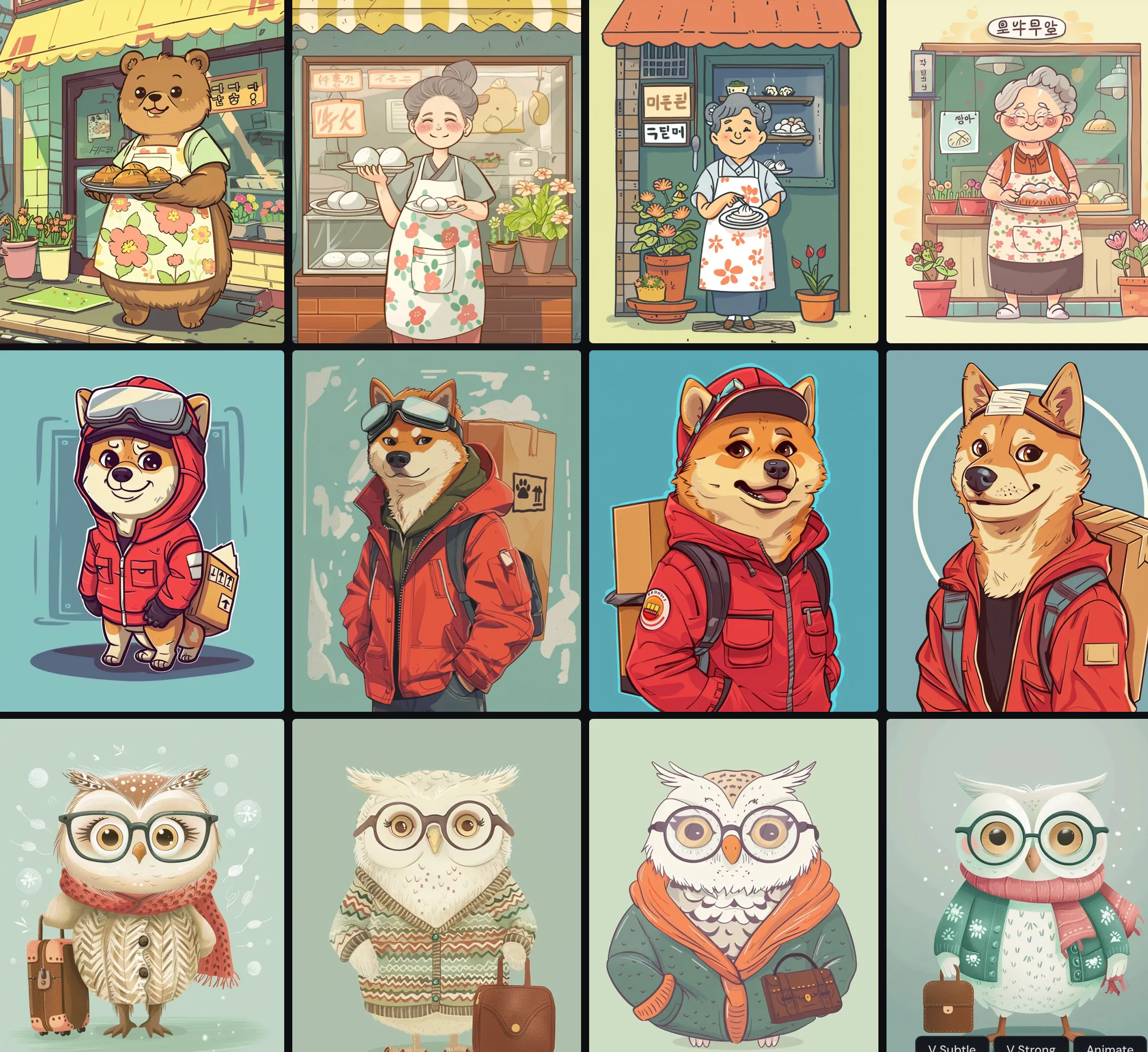 다른 복장에 개 삽화 모음