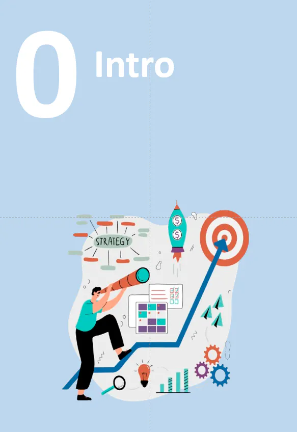 돋보기를 들고있는 남자의 그림과 단어가있는 화살표 0 인트로