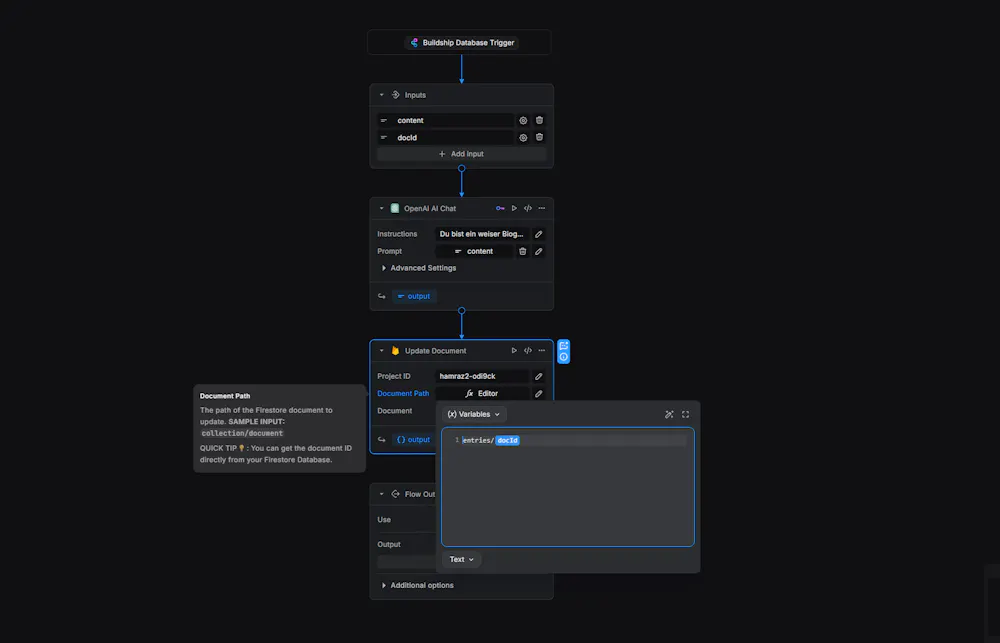 BuildShip Firestore Trigger creates document named 