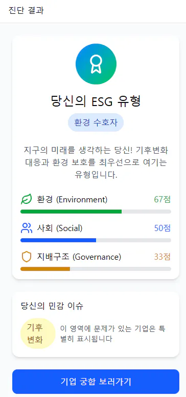 ESG 점수를 보여주는 한국 앱의 스크린샷