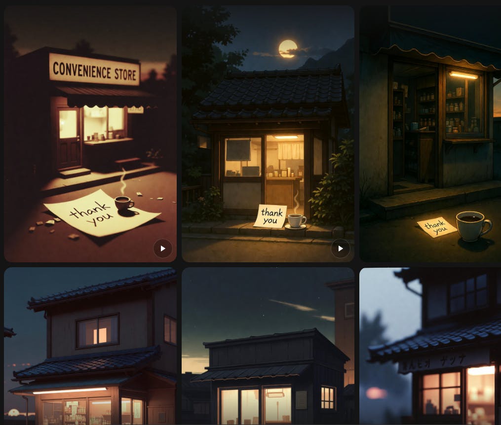 밤에 건물을 보여주는 일련의 이미지