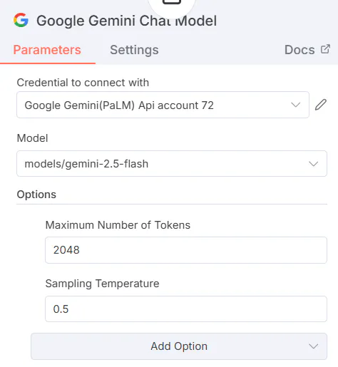 Google Gemini 채팅 모델의 스크린샷