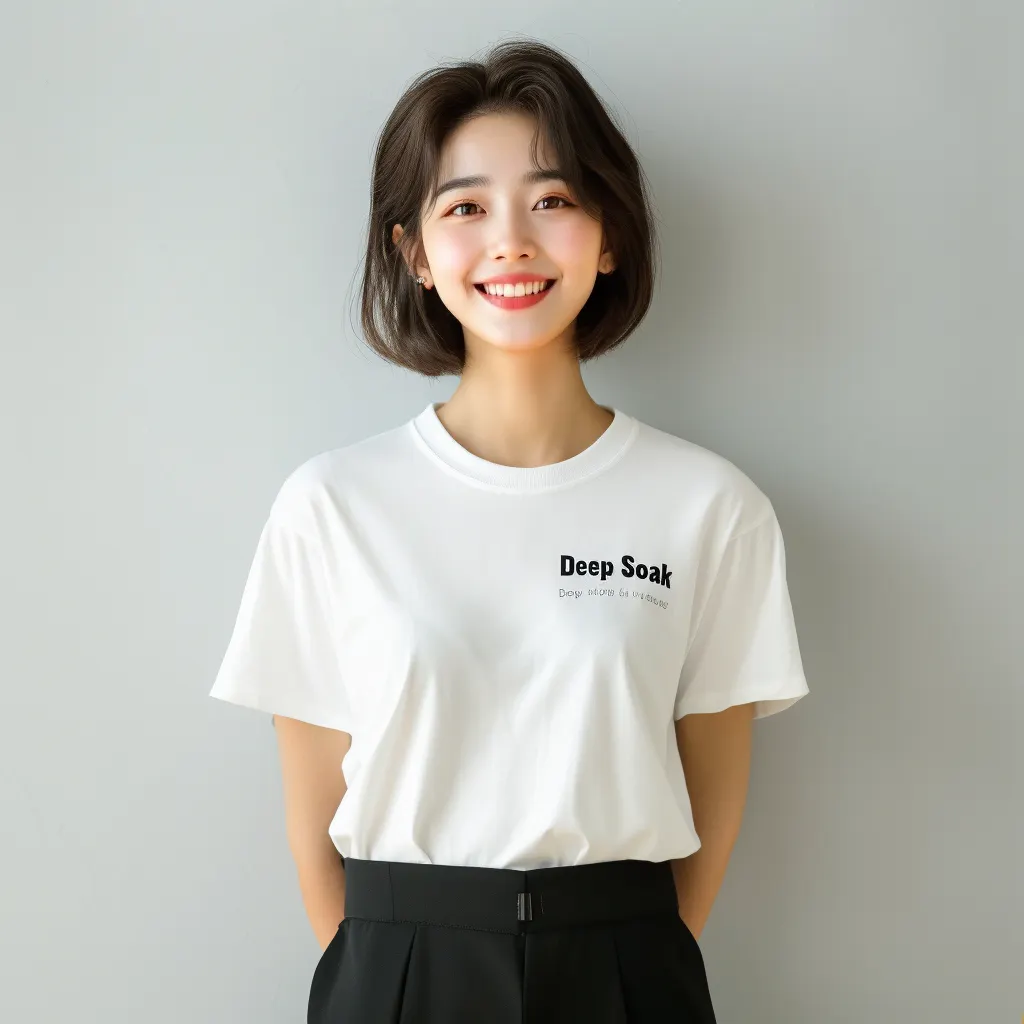 흰 티셔츠와 검은색 바지를 입은 여자