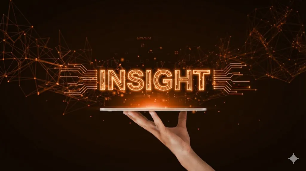 Insight라는 단어가 적힌 태블릿을 들고 있는 손