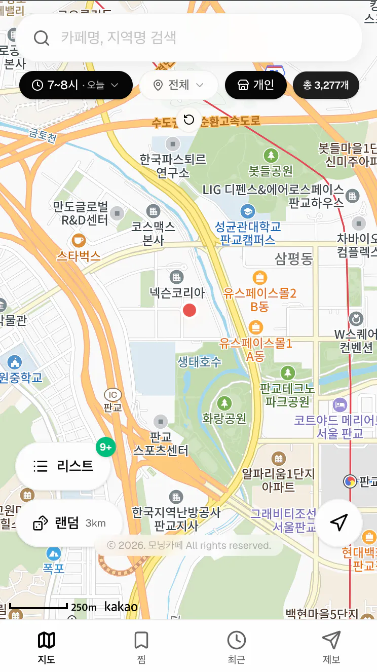한국의 어느 도시의 위치를 ​​보여주는 지도