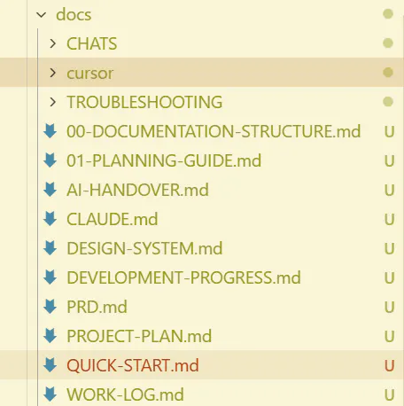 프로젝트의 빠른 시작 메뉴 스크린샷