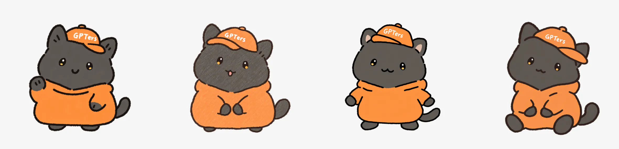 주황색 모자를 쓴 검은 고양이 네 마리, 투명 png 다운로드