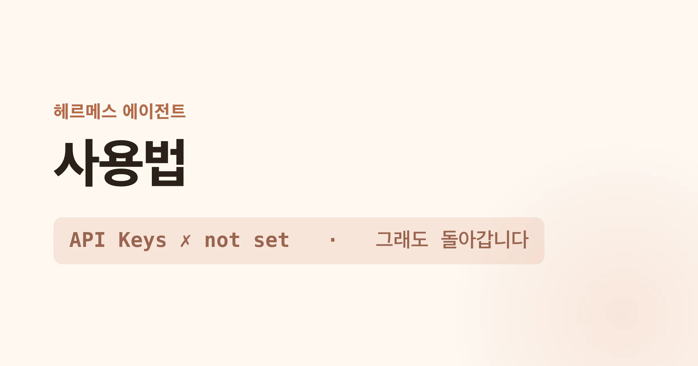 헤르메스 에이전트 사용법 - API Keys가 하나도 설정되지 않았는데도 돌아간다