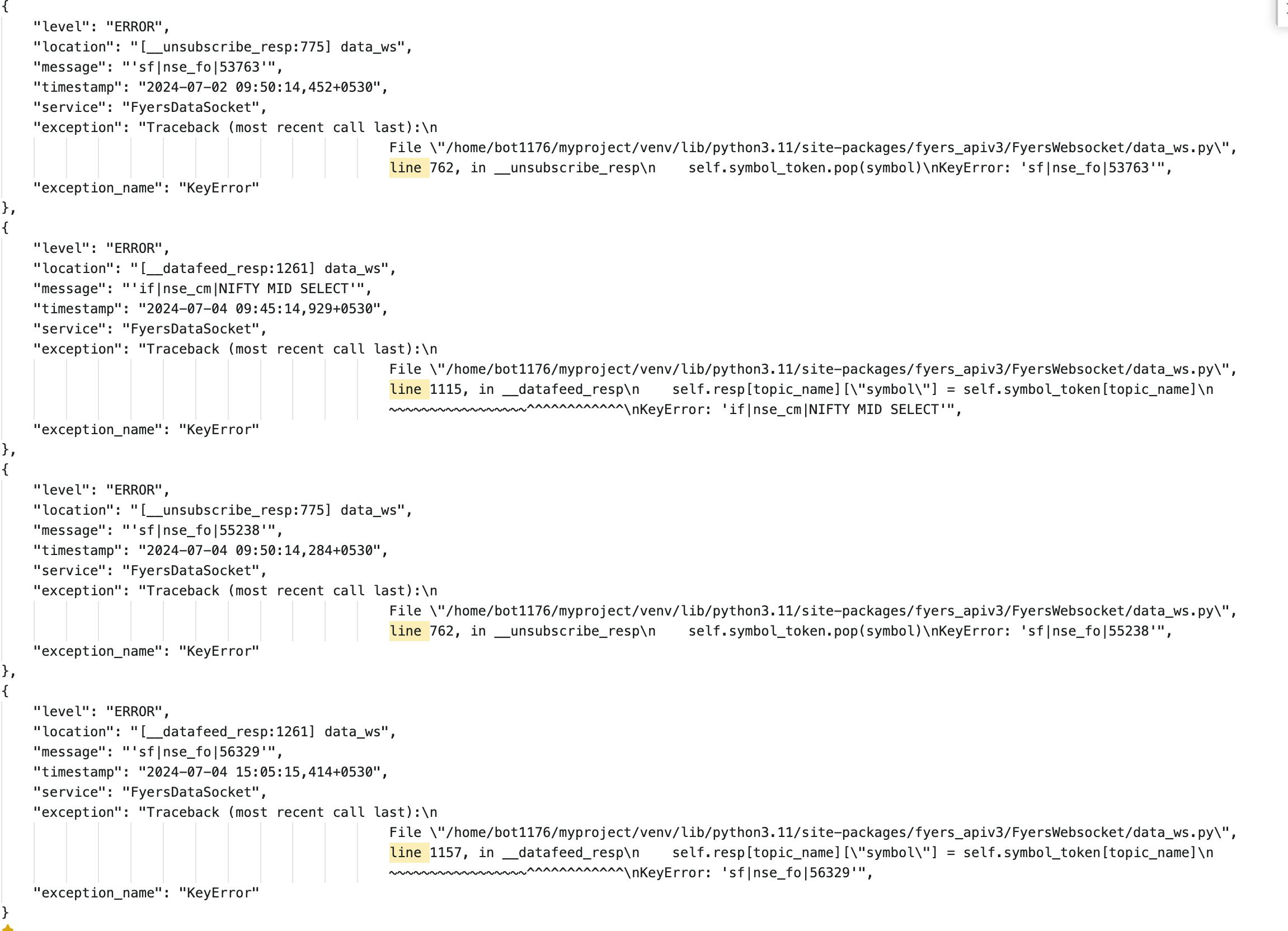 API socket_ERROR>FyersDataSocket>keyError>Continously from last few days