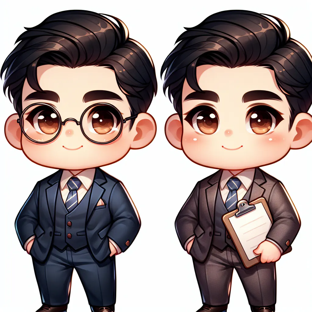 비즈니스 정장을 입은 두 만화 캐릭터