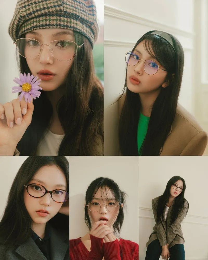 안경을 쓴 여성의 일련의 사진